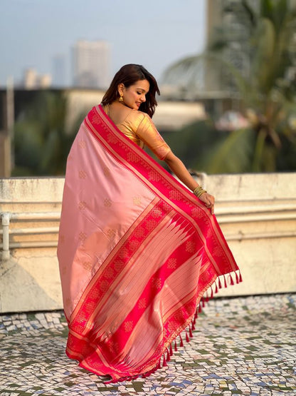 Pink Color Soft Silk Woven Designer Saree For Ceremonial Looks