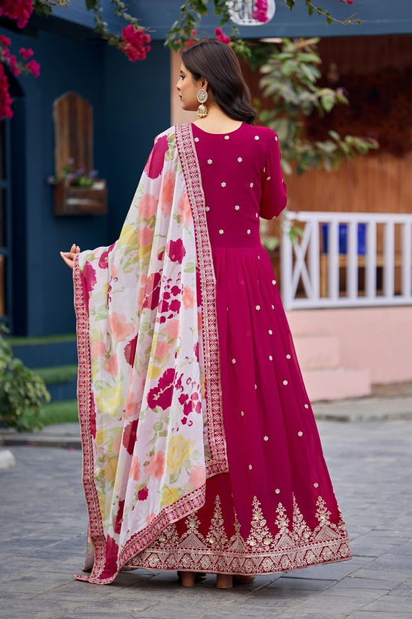 Pink Color Beautiful Ceremonial Heavy Looks Gown With Dupatta