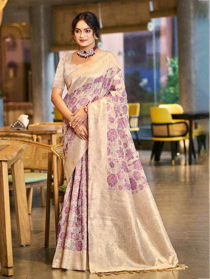 Purple Color Cotton Silk Fabric Woven Designer Ceremonial Saree
