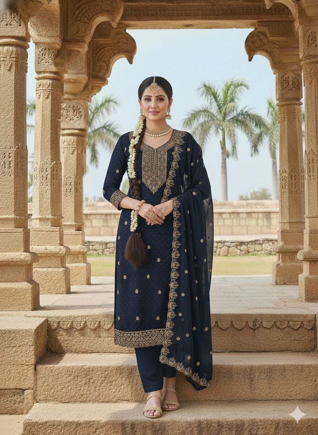 Blue Color Georgette Fabric Beautiful Embroidered Salwar Kameez