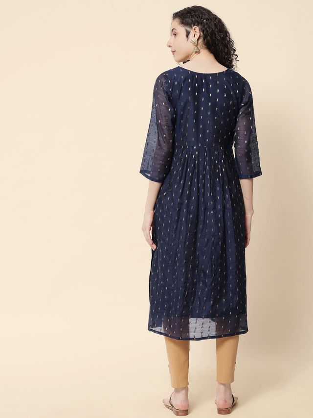 Navy Blue Color Chanderi Modal Fabric With Beautiful Embroidered Work Fancy Looks