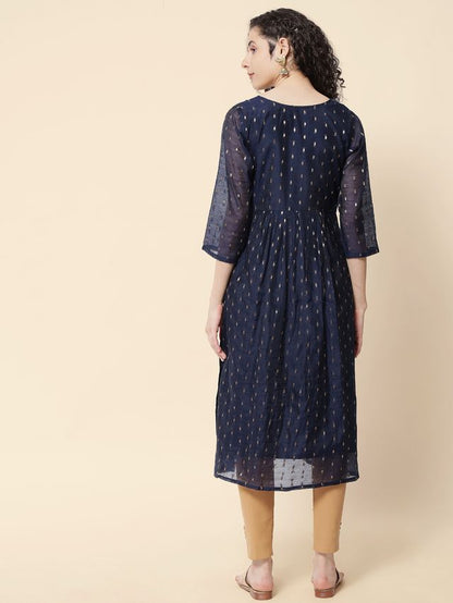 Navy Blue Color Chanderi Modal Fabric With Beautiful Embroidered Work Fancy Looks