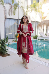 Maroon Color Beautiful Sequins Embroidered Ethnic Ceremonial Attire