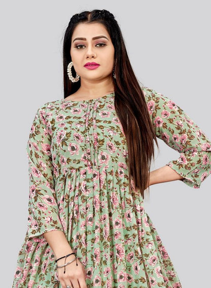 Pista Color Georgette Fabric Readymade Kurti For Ethnic Festive Looks