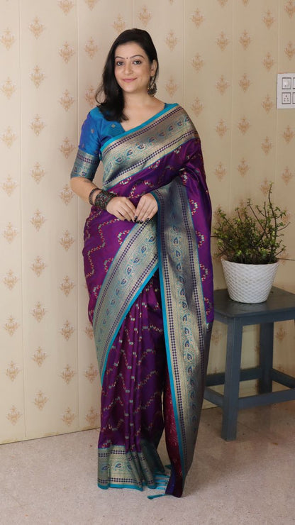 Purple Color Banarasi Silk Fabric Woven Designer Traditional Saree