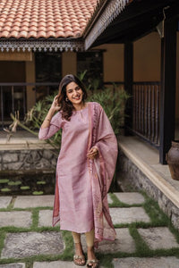 Peach Color Beautiful Readymade Dress On Jacquard Silk Fabric For Graceful Girlie Looks