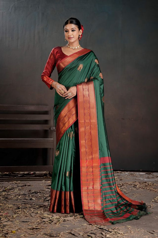 Green Color Beautiful Woven Jacquard Designer Art silk Saree