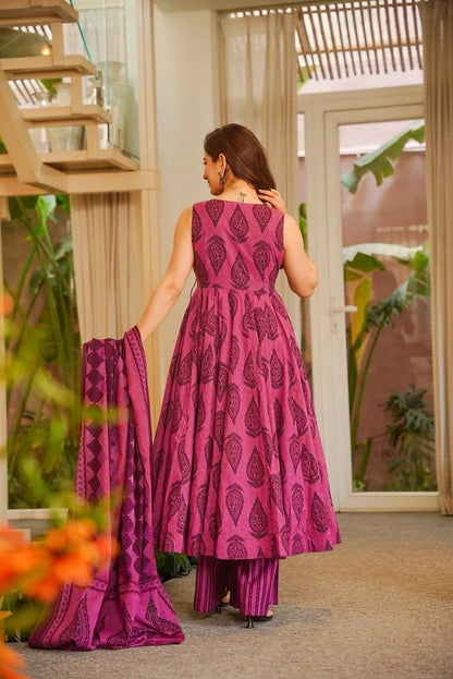 Pink Color Muslin Fabric Designer Printed Readymade Ceremonial Palazzo Dress