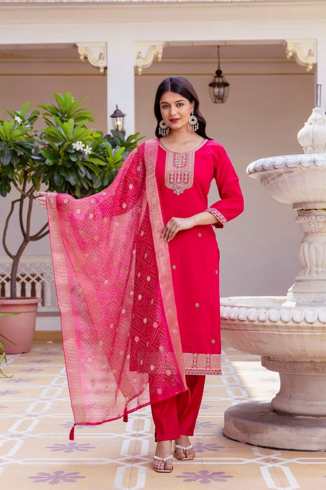 Pink Color Viscose Chanderi Fabric Beautiful Partywear Dress For Girls