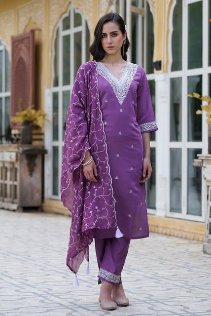 Purple Color Silk Blend Fabric Smart Embroidered Girlie Trendy Salwar Suit
