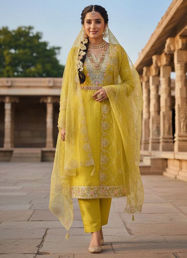 Chanderi Butti Fabric Beautiful Embroidered Suit