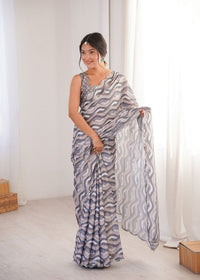 Grey Color Girlie Chinon Fabric Designer Digital Printed Ceremonial Saree