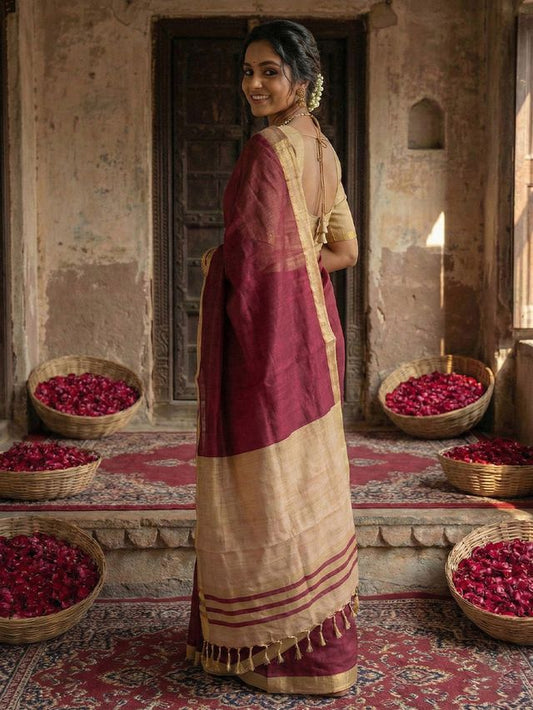 Wine Color Stylish Cotton Woven Designer Partywear Saree