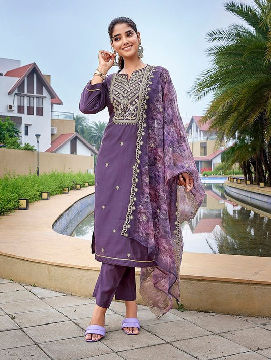 Purple Color Stylish Partywear Readymade Ethnic Suit