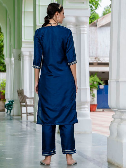 Teal Blue Color Designer Embroidered Silk Blend Ethnic Festive Special Suit