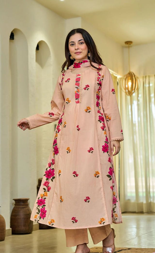 Peach Color Cotton Fabric Beautiful Festive Wear Salwar Kameez