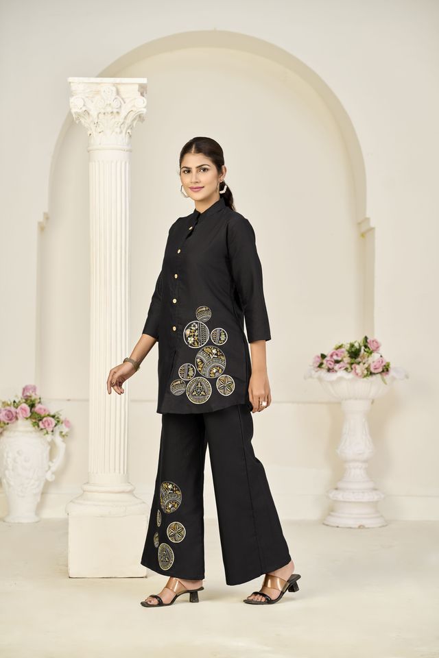Black Color Rayon Slub Fabric Beautiful Festive Wear Salwar Kameez