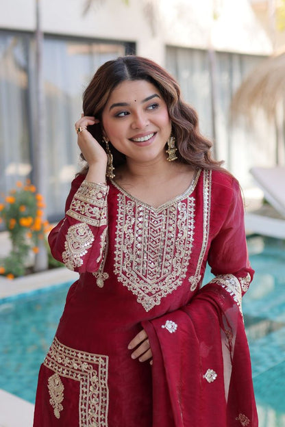 Maroon Color Beautiful Sequins Embroidered Ethnic Ceremonial Attire