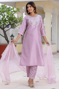 Lavender Color Designer Embroidered Silk Blend Ethnic Festive Special Suit