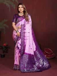 Violet Color Satin Silk Fabric Saree For Ethnic Indian Looks