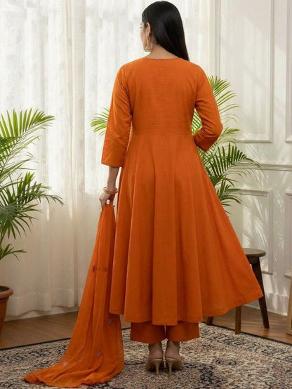 Rust Color Silk Blend Fabric Elegant Salwar Kameez