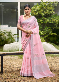 Light Pink Color Beautiful Linen Fabric Sophisticated Ethnic Saree