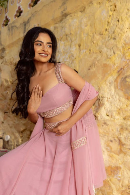 Leheriya Style Lehenga Choli with Embroidered Dupatta EL-703-PINK