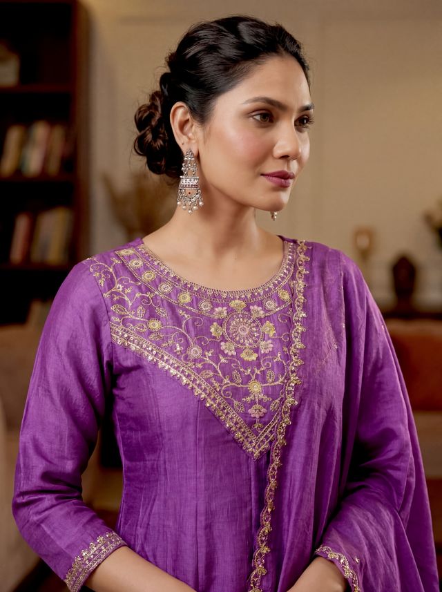 Purple Color Beautiful Vichitra Silk Fabric Designer Ceremonial Readymade Suit