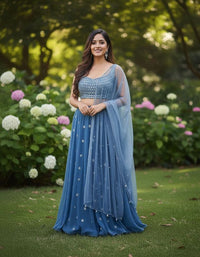 Royal Maroon Ethnic Lehenga Set with Heavy Embroidery HKV-003370 BLUE