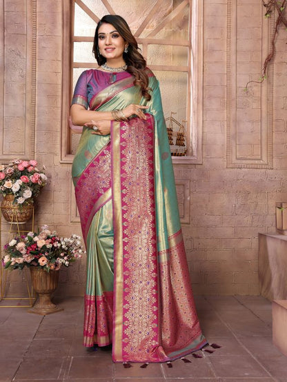 Sky Blue Color Banarasi Tissue Silk Ethnic Jacquard Weving Designer Ceremonial Saree