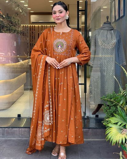 Rust Color Rayon Fabric Elegant Salwar Kameez