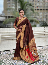 Coffee Color Soft Silk Fabric Woven Paithani Designer Cultural Rich Saree