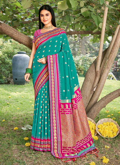 Sea Green Color Beautiful Woven Designer Soft Silk Fabric Saree