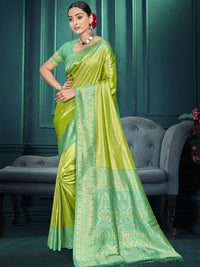Green Color Traditional Kanjivaram Silk Saree With Beautiful Woven Designer