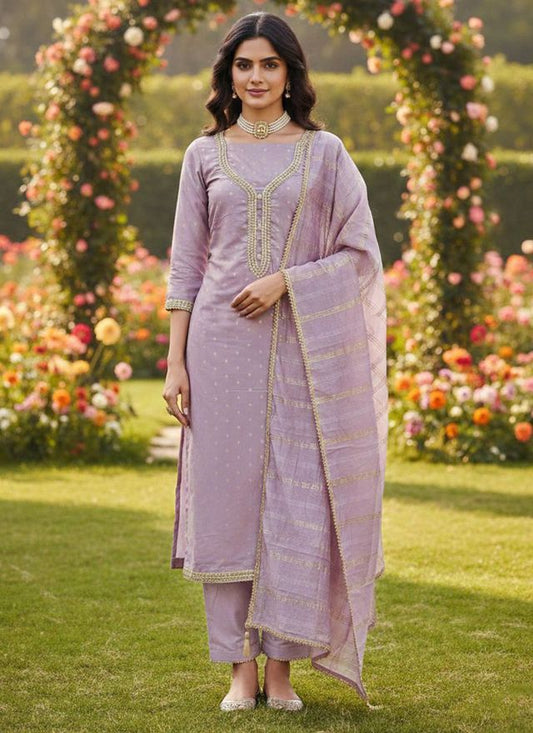 Chanderi Butti Fabric Beautiful Embroidered Suit