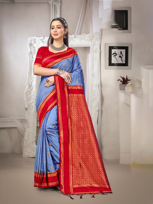 Blue Color Silk Blended Woven Designer Ethnic Partywear Saree