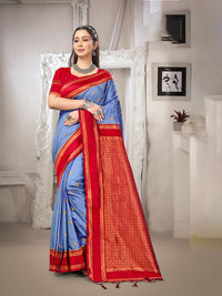 Blue Color Silk Blended Woven Designer Ethnic Partywear Saree