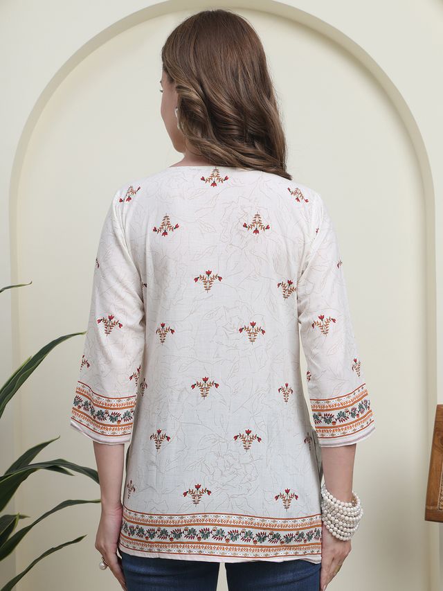 Red Color Cambric Cotton Fabric Designer Printed Formal Short Kurta
