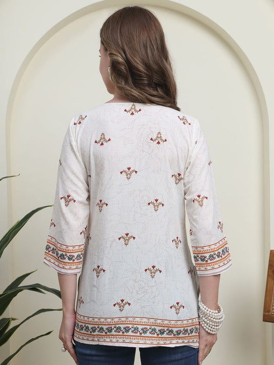 Red Color Cambric Cotton Fabric Designer Printed Formal Short Kurta