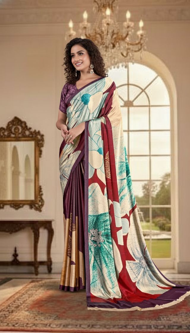 Multy Color Deisgner Printed Crepe Silk Saree for Ceremonial Presence