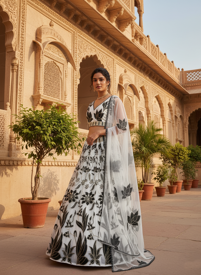 Zariya Turquoise Party Wear Lehenga HKV-00180 OFFWHITE