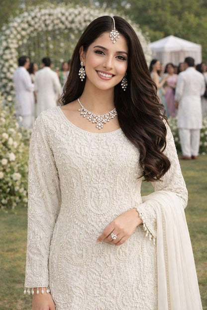 White Georgette Semi Stitched Suits