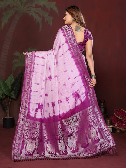 Purple Color Satin Silk Fabric Saree For Ethnic Indian Looks
