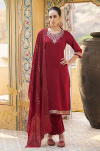 Maroon Color Viscose Rayon Fabric Smart Embroidered Girlie Trendy Salwar Suit