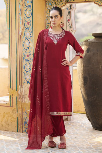 Maroon Color Viscose Rayon Fabric Smart Embroidered Girlie Trendy Salwar Suit