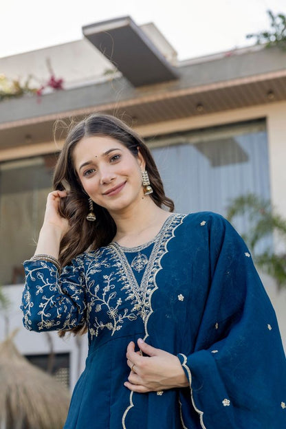 Blue Vichitra Silk Fabric Beautiful Graceful Ceremonial Kurta Set