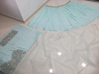 Mint Green Embroidered Lehenga Set with Dupatta HKV-0050 GREEN