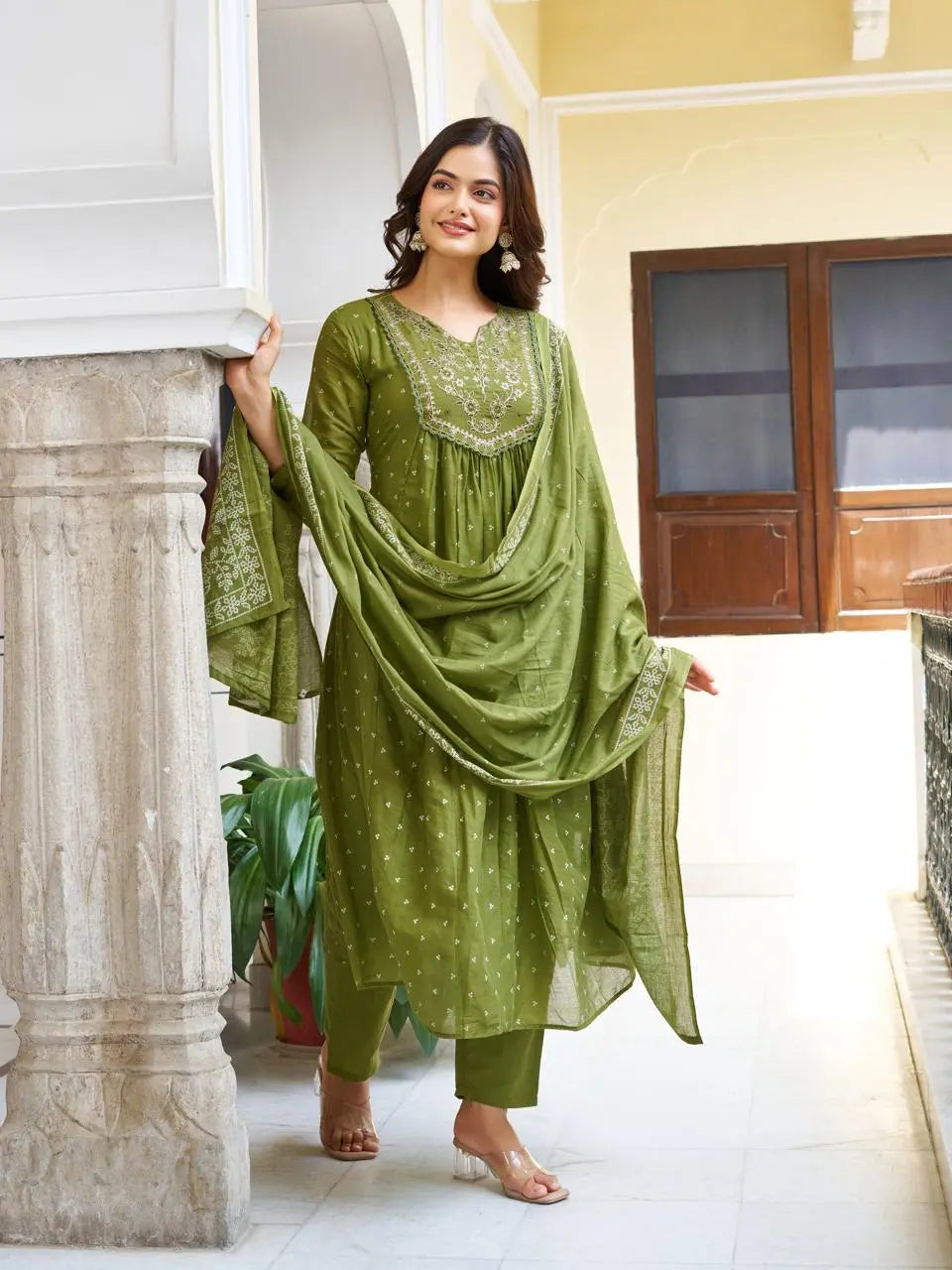 Women's Beautiful Cotton Fabric Embroidery Work Straight Kurta Pant and Dupatta Set 4431