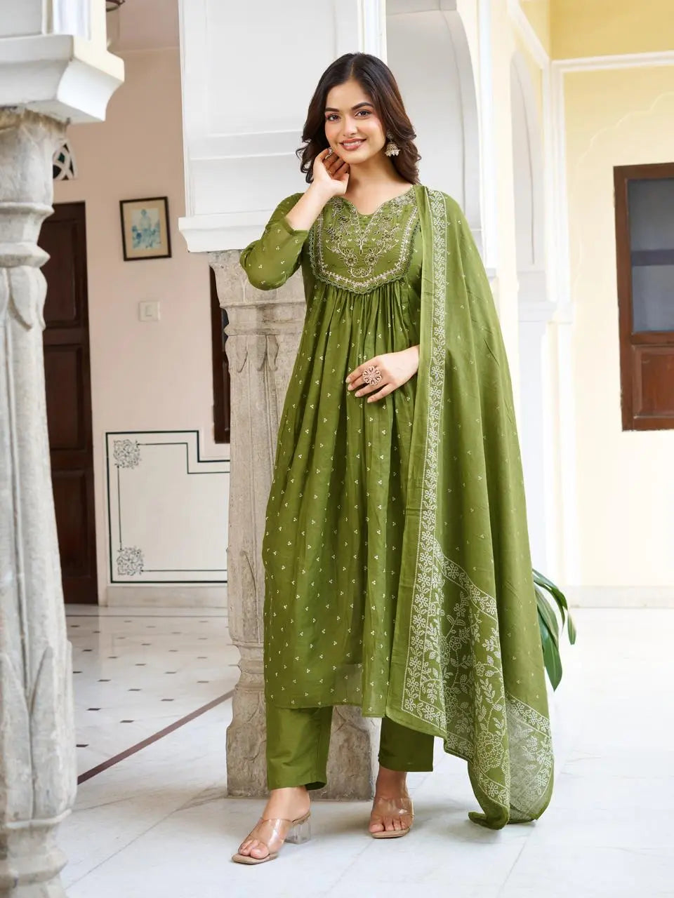 Women's Beautiful Cotton Fabric Embroidery Work Straight Kurta Pant and Dupatta Set 4431