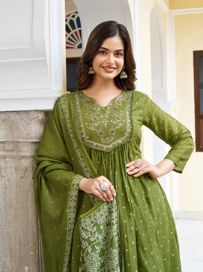 Women's Beautiful Cotton Fabric Embroidery Work Straight Kurta Pant and Dupatta Set 4431